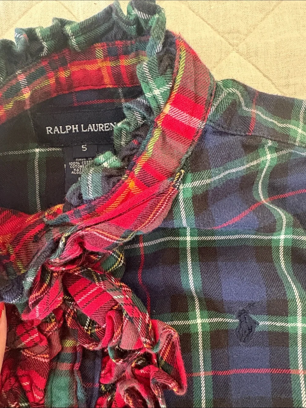 Ralph Lauren Red and Navy Plaid Ruffle Button-Front Dress